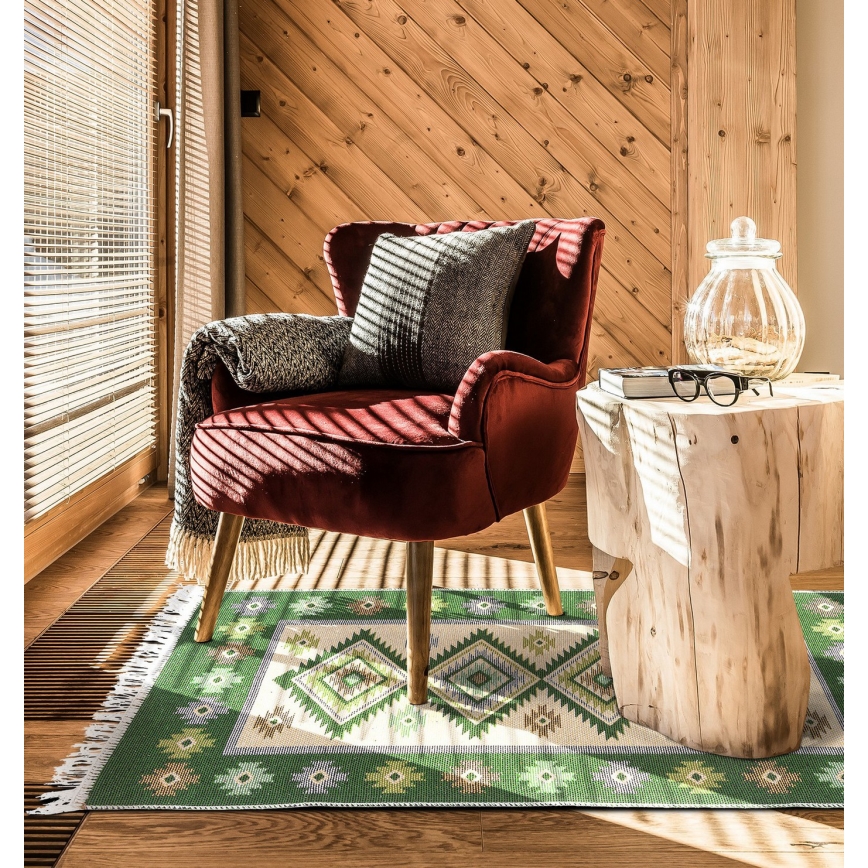 Kaksipuolinen orientaalinen KILIM-matto 80x150 cm vihreä/beige