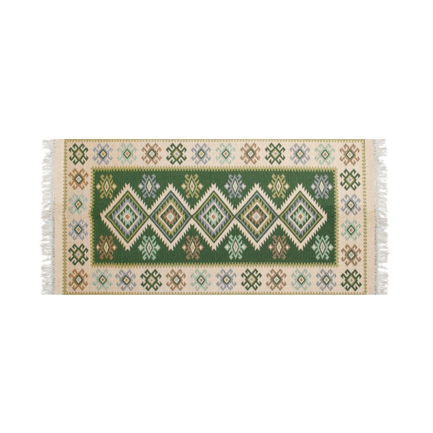 Kaksipuolinen orientaalinen KILIM-matto 80x150 cm vihreä/beige
