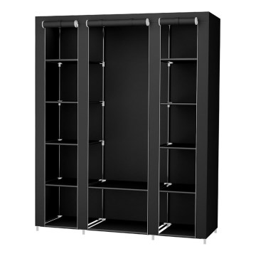 Kangaskaappi MATIS 150x175x45 cm, musta, hyllyillä ja vaatetangolla