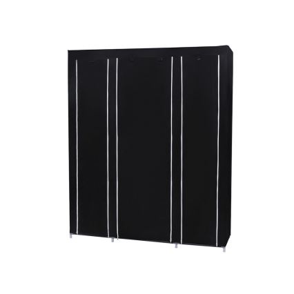 Kangaskaappi MATIS 150x175x45 cm, musta, hyllyillä ja vaatetangolla