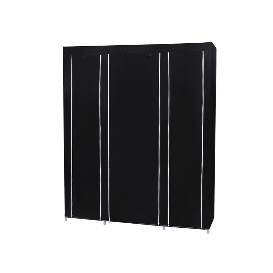 Kangaskaappi MATIS 150x175x45 cm, musta, hyllyillä ja vaatetangolla