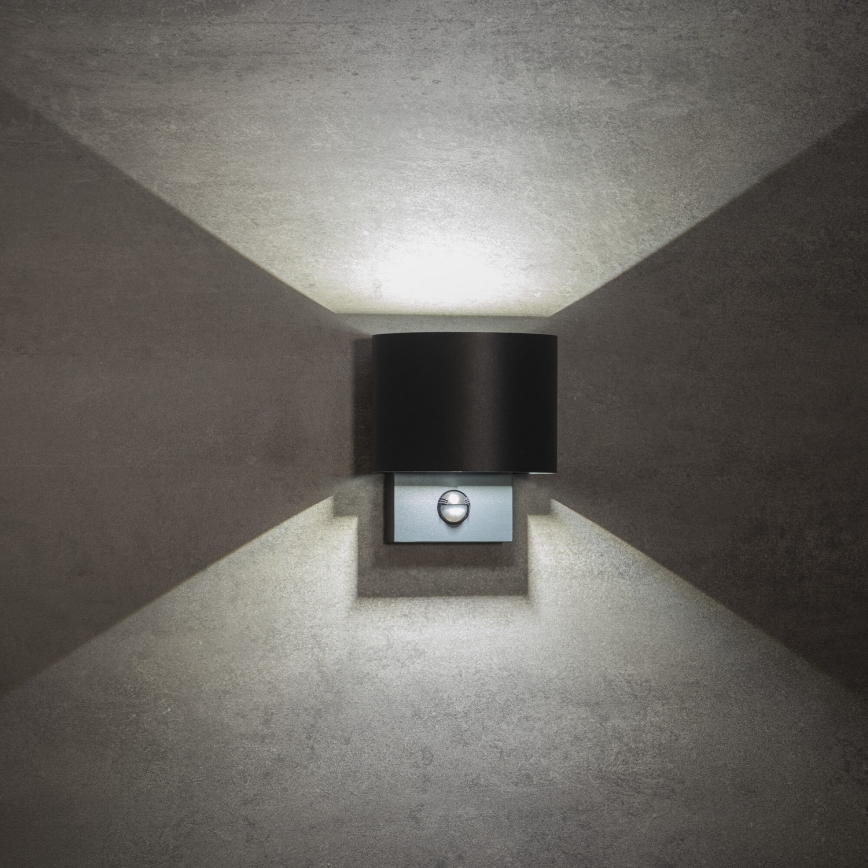 LED-ulko­seinävalaisin liiketunnistimella ja hämäräkytkimellä REKA LED/7W/230V IP54, antrasiitti, pyöreä