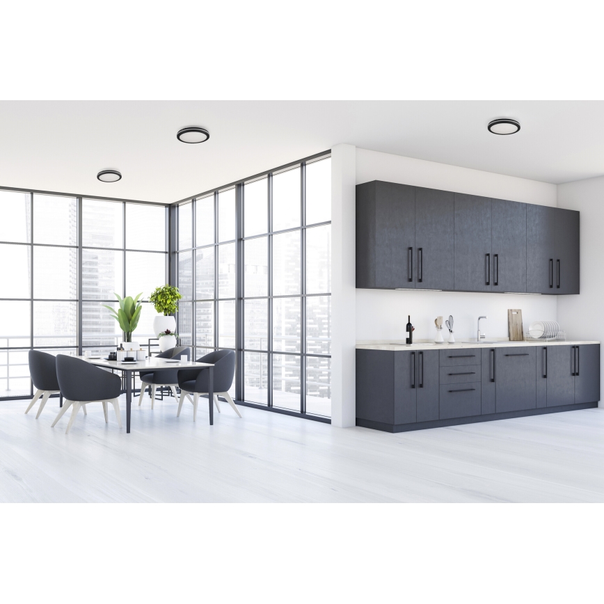 LED-ulkokattovalaisin BENO ECO LED/12W/230V 3000/4000/6500K halkaisija 20 cm IP65 musta