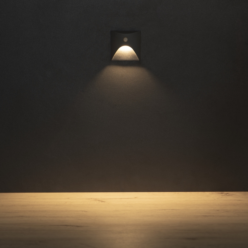 LED-porrasvalaisin liike- ja hämärätunnistimella EXIN LED/2,5W/230V 3000K IP65 antrasiitti kulmikas