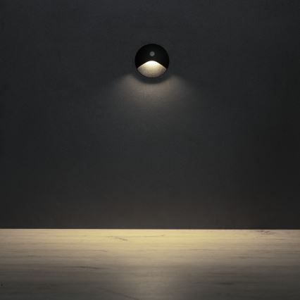 LED-porrasvalaisin liike- ja hämärätunnistimella EXIN LED/2,5W/230V 4000K IP65 musta pyöreä