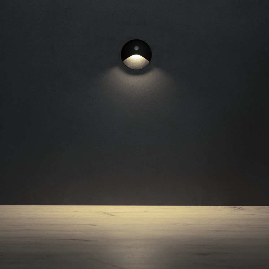 LED-porrasvalaisin liiketunnistimella ja hämäräkytkimellä EXIN LED/2,5W/230V 4000K IP65 musta pyöreä