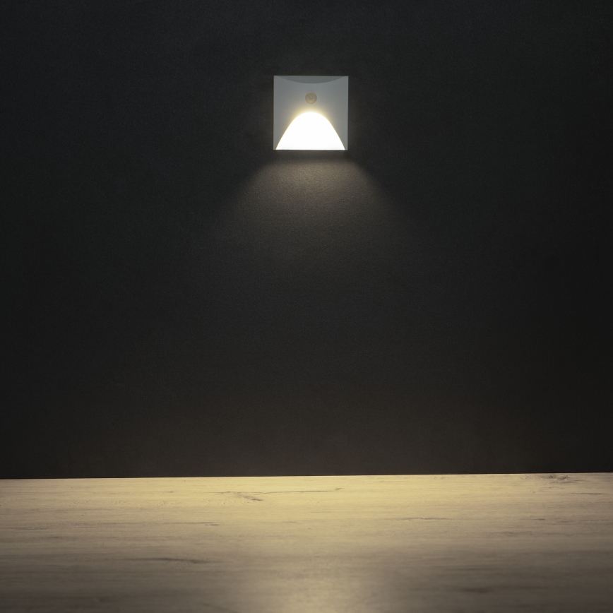 LED-porrasvalaisin liiketunnistimella ja hämäräkytkimellä EXIN LED/2,5W/230V 4000K IP65 valkoinen neliömäinen