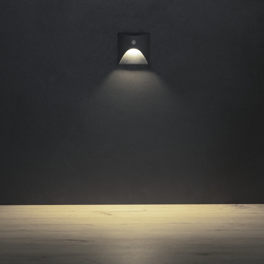 LED-portaiden valaisin liike- ja hämärätunnistimella EXIN LED/2,5W/230V 4000K IP65 antrasiitinharmaa, neliömäinen
