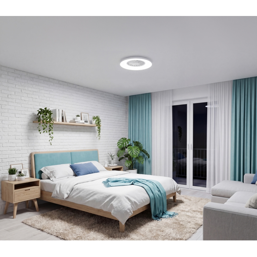 LED RGBW himmennettävä kattovalaisin tuulettimella PLAVE PAN LED/24W/230V 3000-6500K halkaisija 48,5 cm valkoinen + kaukosäädin