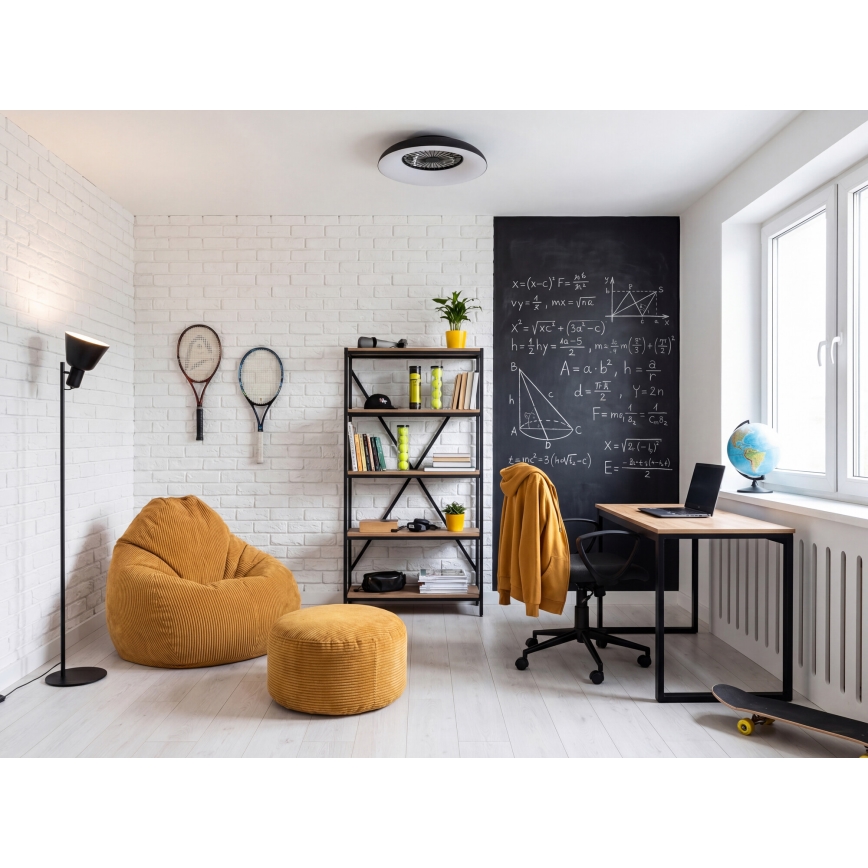 LED RGBW himmennettävä kattovalaisin tuulettimella PLAVE PAN LED/48W/230V 3000-6500K pr. 60 cm, musta + kaukosäädin