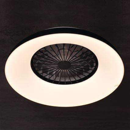 LED RGBW himmennettävä kattovalaisin tuulettimella PLAVE PAN LED/48W/230V 3000-6500K pr. 60 cm, musta + kaukosäädin
