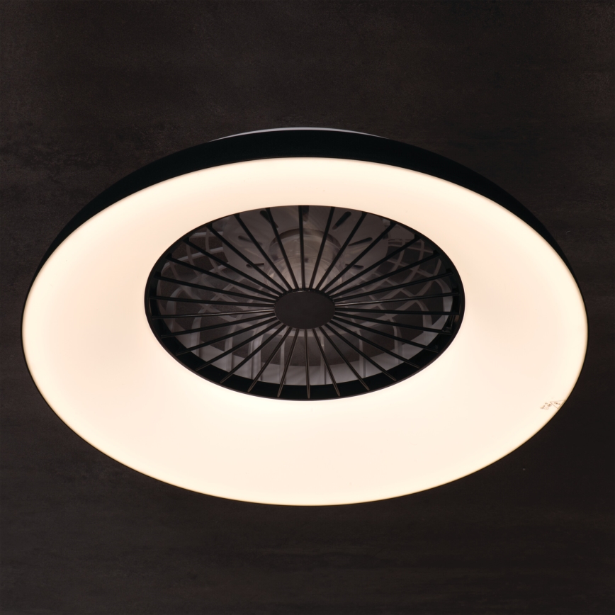 LED RGBW himmennettävä kattovalaisin tuulettimella PLAVE PAN LED/48W/230V 3000-6500K pr. 60 cm, musta + kaukosäädin