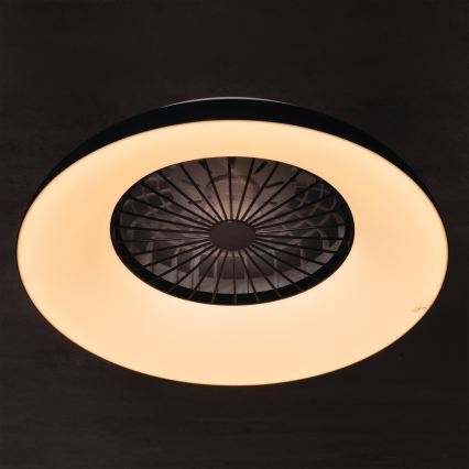 LED RGBW himmennettävä kattovalaisin tuulettimella PLAVE PAN LED/48W/230V 3000-6500K pr. 60 cm, musta + kaukosäädin
