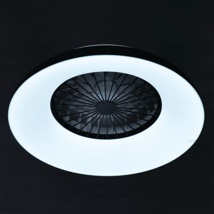 LED RGBW himmennettävä kattovalaisin tuulettimella PLAVE PAN LED/48W/230V 3000-6500K pr. 60 cm, musta + kaukosäädin