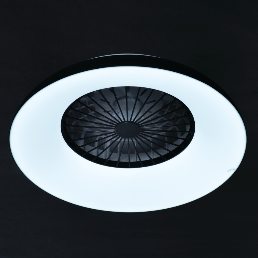 LED RGBW himmennettävä kattovalaisin tuulettimella PLAVE PAN LED/48W/230V 3000-6500K pr. 60 cm, musta + kaukosäädin