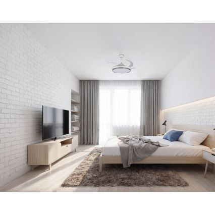 LED-himmennettävä kattovalaisin tuulettimella PLAVE, 36 W/230 V, 3000–6500 K, hopea/valkoinen + kaukosäädin