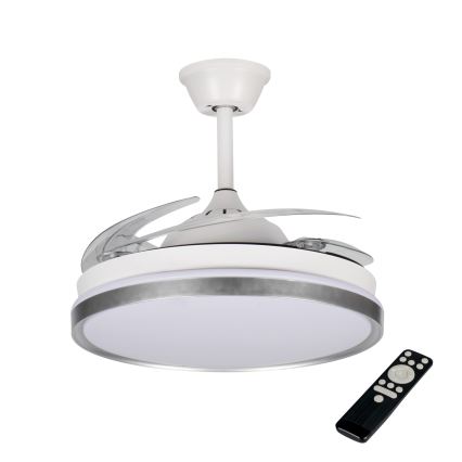LED-himmennettävä kattovalaisin tuulettimella PLAVE, 36 W/230 V, 3000–6500 K, hopea/valkoinen + kaukosäädin