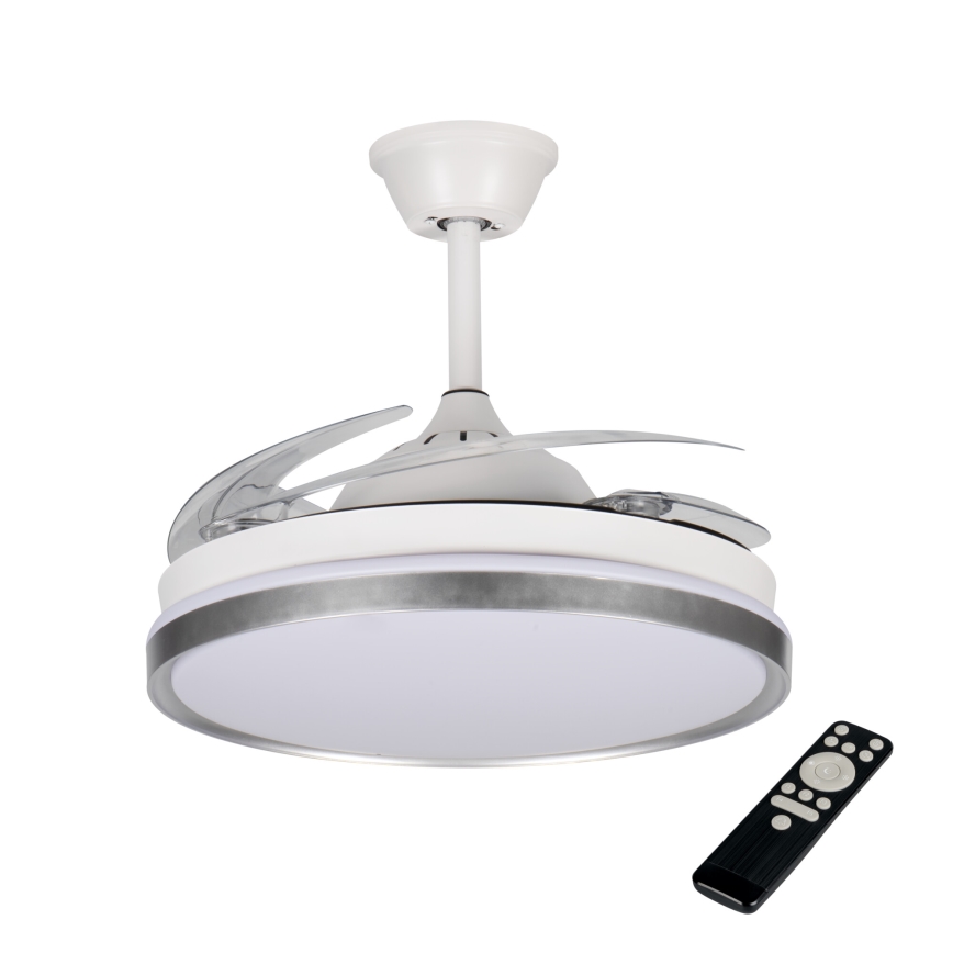 LED-himmennettävä kattovalaisin tuulettimella PLAVE, 36 W/230 V, 3000–6500 K, hopea/valkoinen + kaukosäädin
