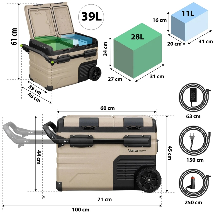 kannettava jääkaappi autoon LCD-näytöllä 39 l 230V/12V/24V ruskea