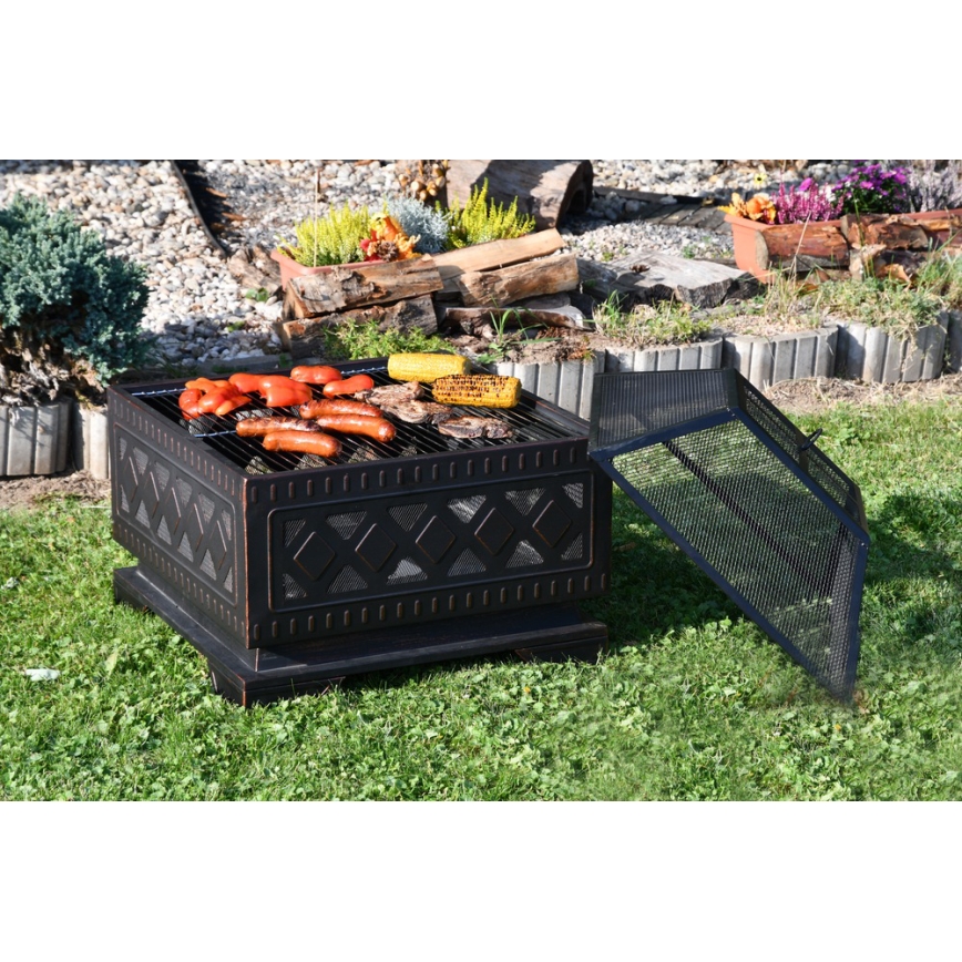 Kannettava puinen nuotio arinalla musta/patina