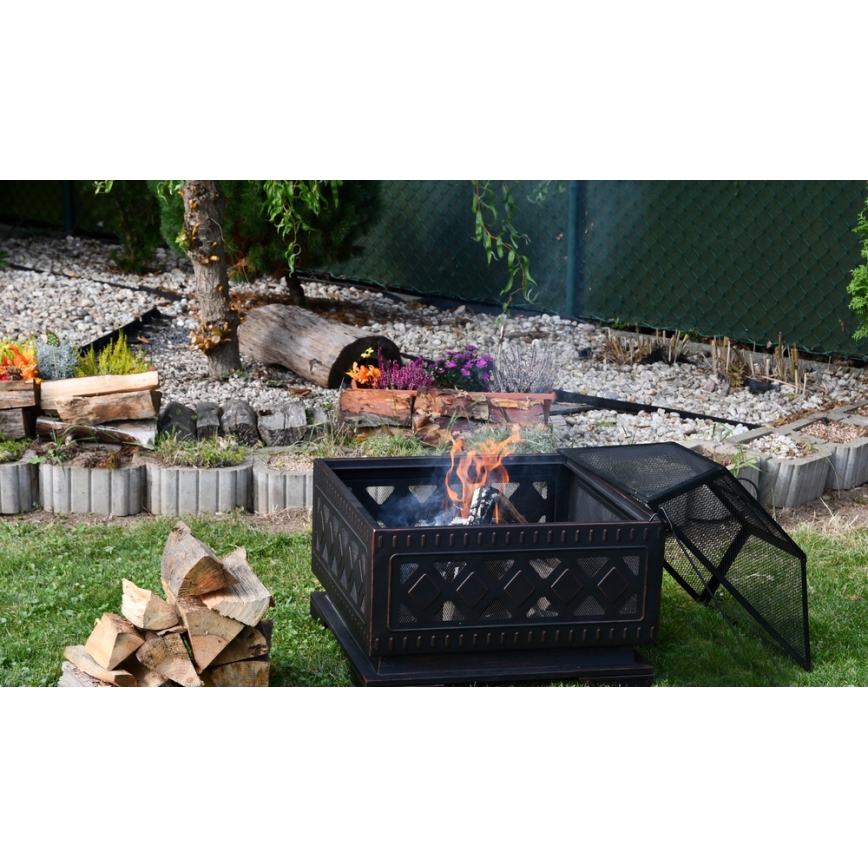 Kannettava puinen nuotio arinalla musta/patina