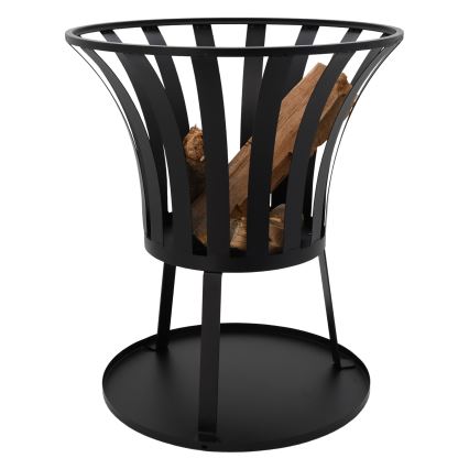 Kannettava puinen nuotio, jossa musta ritilä