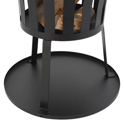 Kannettava puinen nuotio, jossa musta ritilä