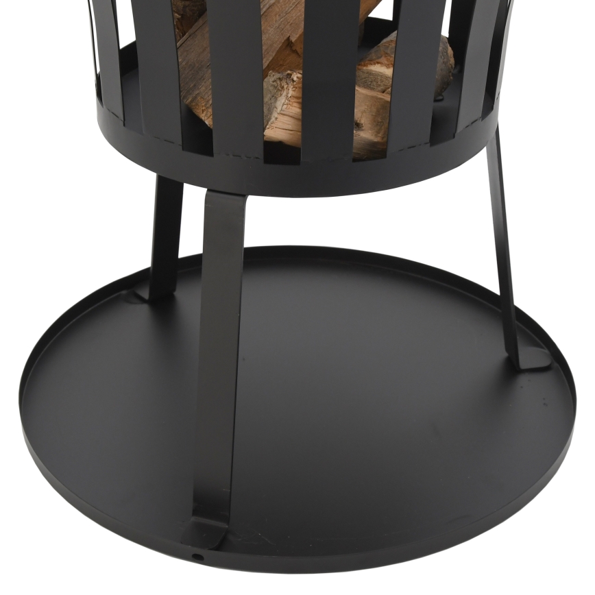 Kannettava puinen nuotio, jossa musta ritilä