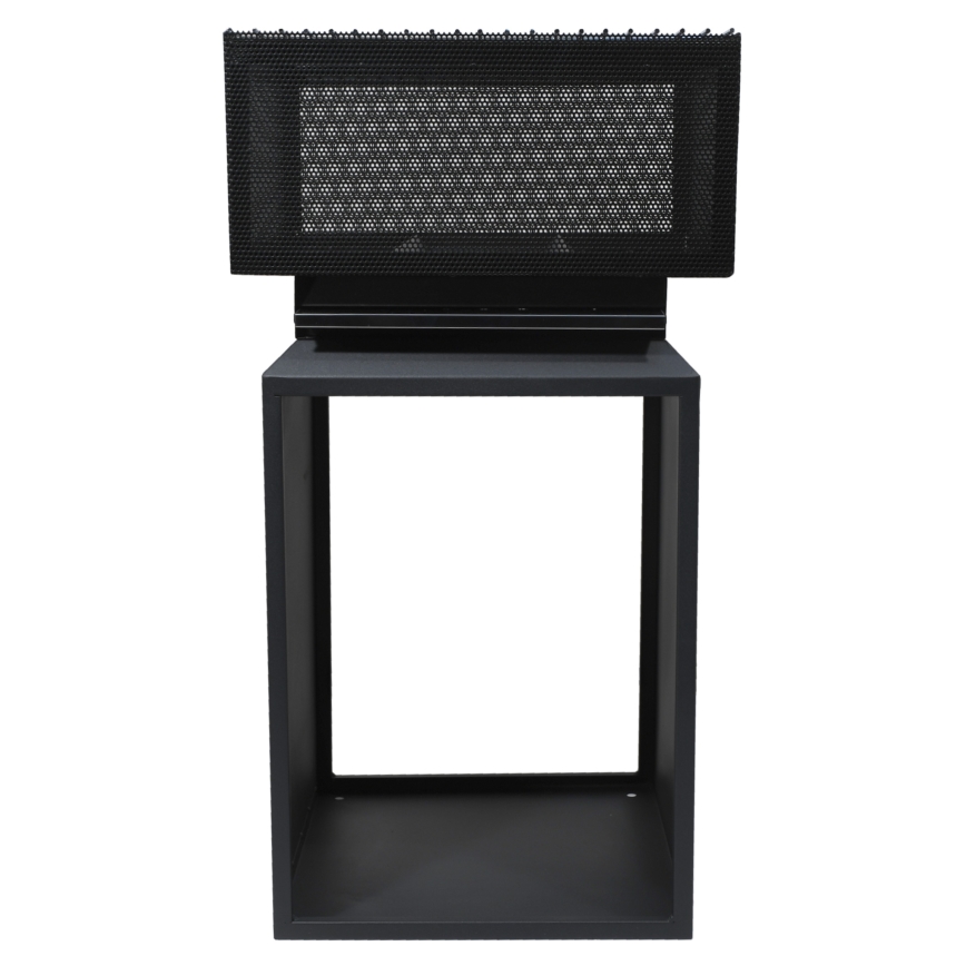 Kannettava puinen nuotio, jossa musta ritilä