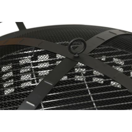 Kannettava puinen nuotio, jossa musta ritilä