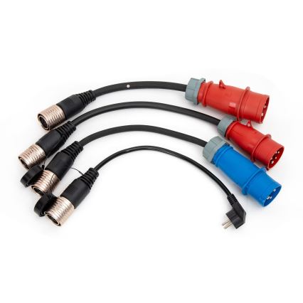 Kannettava sähköauton laturi, jossa 4 Type 2 -adapteria 32A/480V 22kW 5m IP67