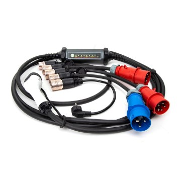 Kannettava sähköauton laturi, jossa 4 Type 2 -adapteria 32A/480V 22kW 5m IP67