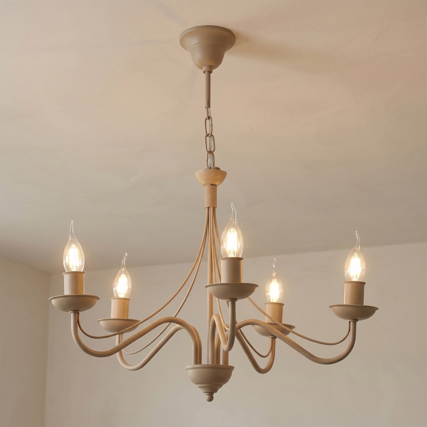 Kattokruunu ANTON ketjulla 5xE14/60W/230V, beige