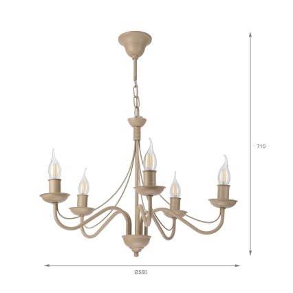 Kattokruunu ANTON ketjulla 5xE14/60W/230V, beige