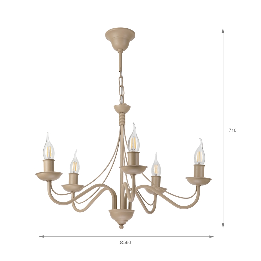 Kattokruunu ANTON ketjulla 5xE14/60W/230V, beige