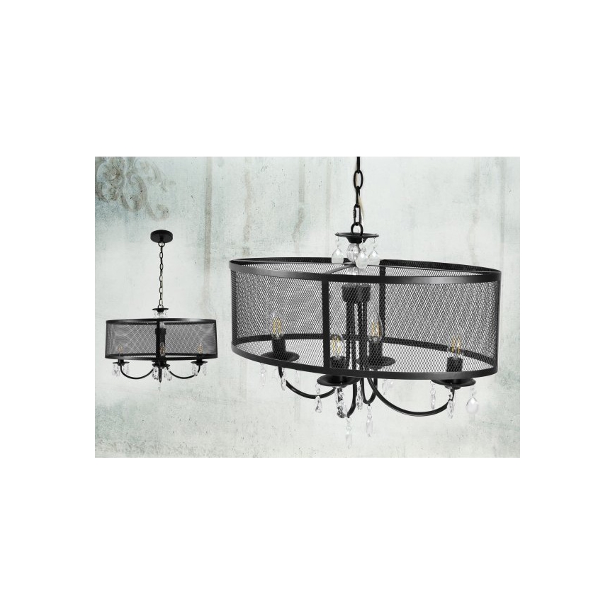 Kattokruunu ketjulla BRESSO 4xE14/12W/230V musta