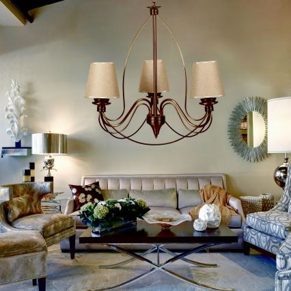 Kattokruunu CLASSIC ketjulla 3xE14/40W/230V pronssi/beige