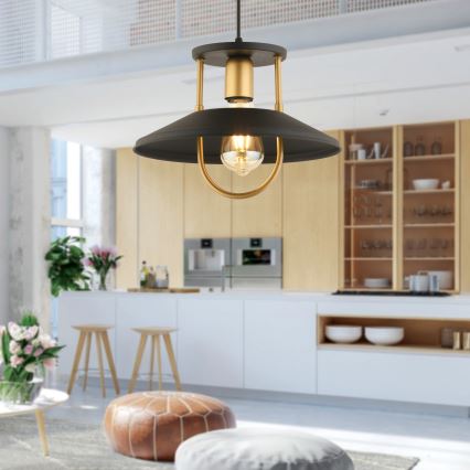 Kattokruunu johdossa 1xE27/40W/230V musta/kulta