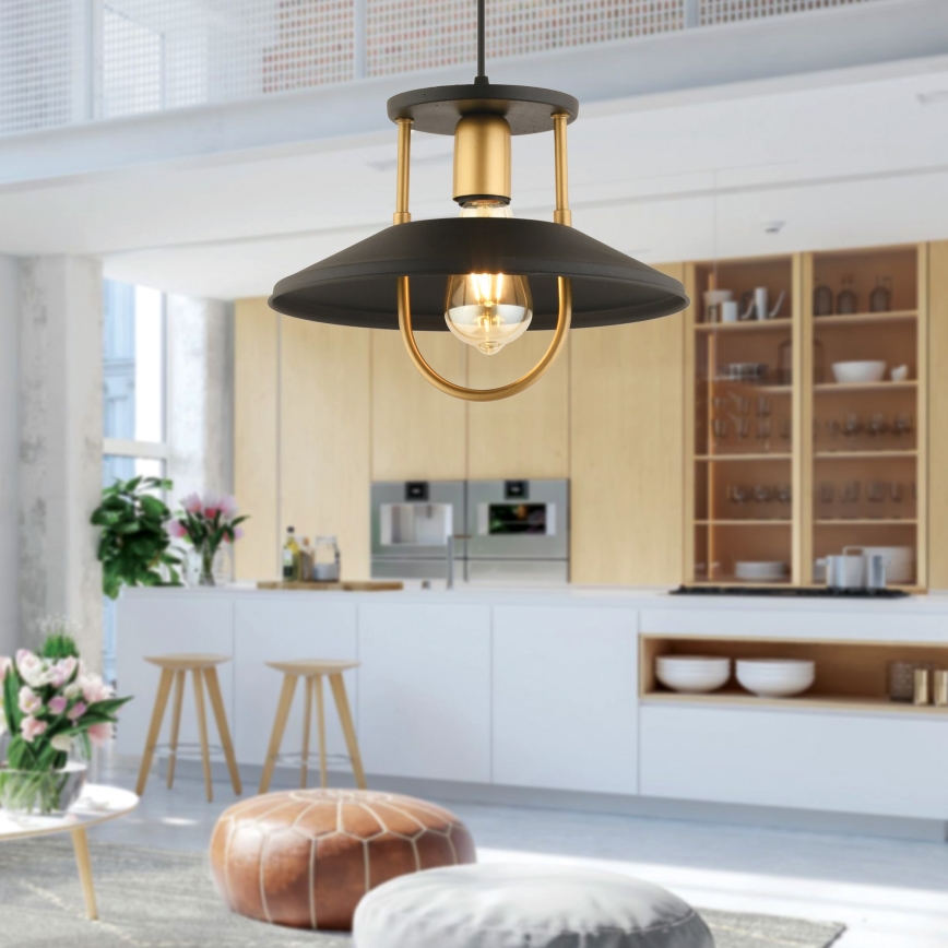 Kattokruunu johdossa 1xE27/40W/230V musta/kulta