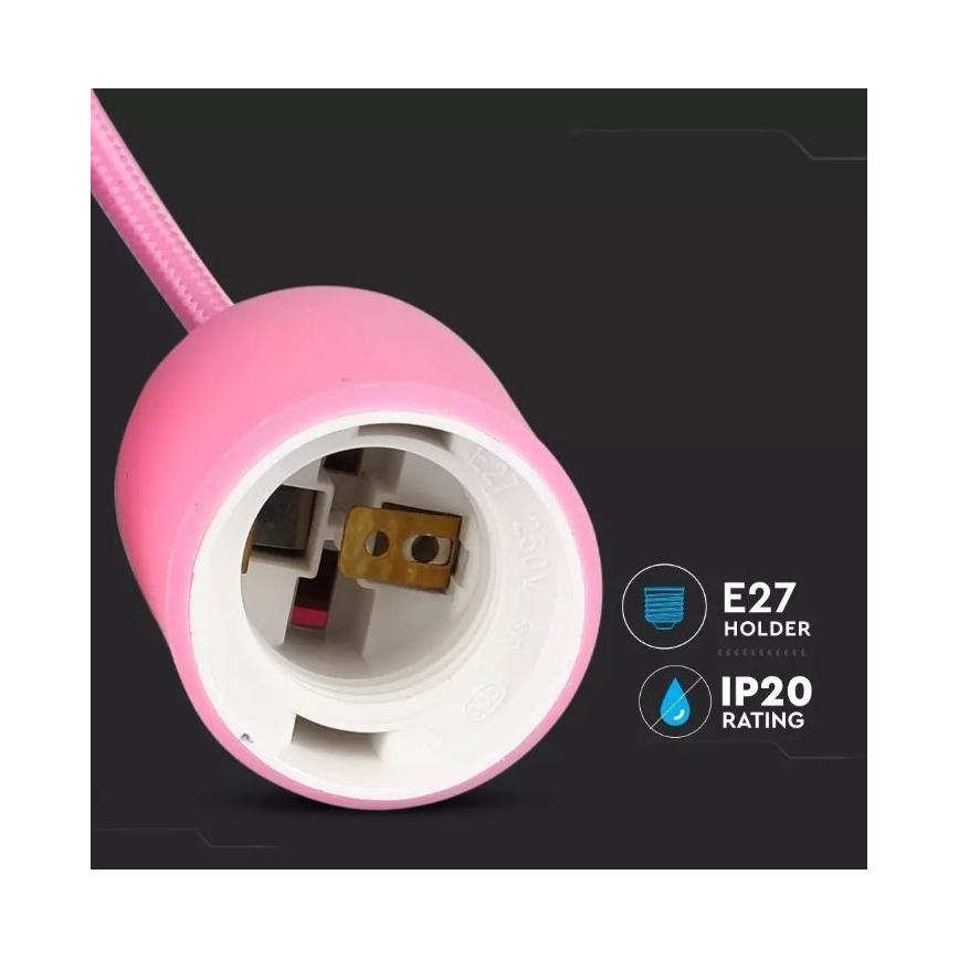 Kattokruunu johdossa 1xE27/60W/230V pinkki