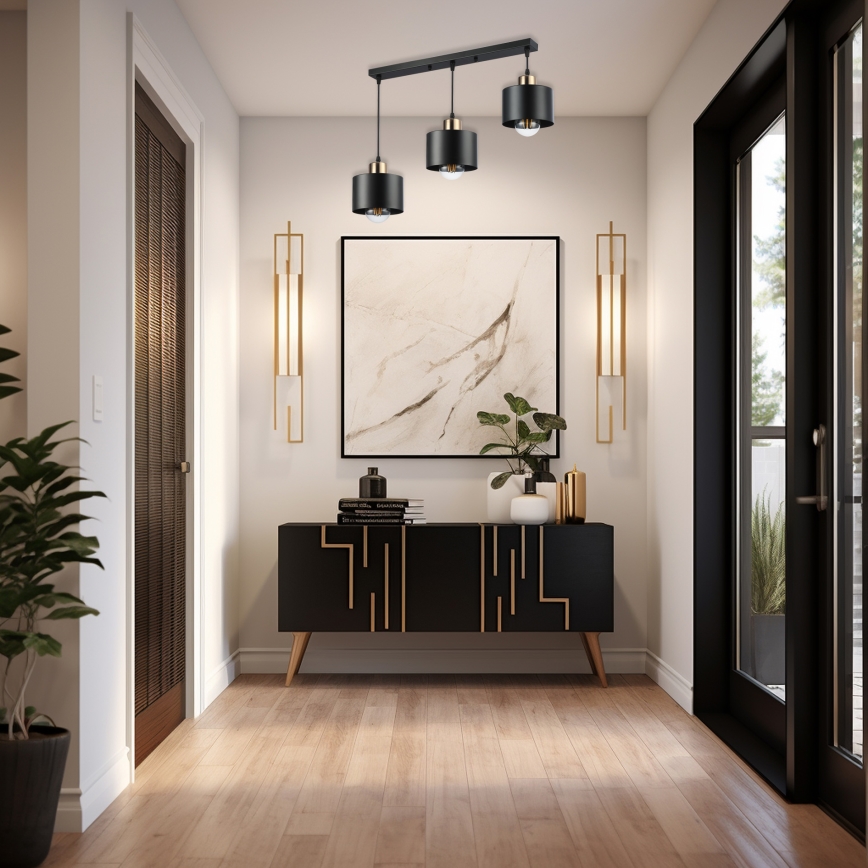 Kattokruunu johdossa 3xE27/35W/230V musta/kulta