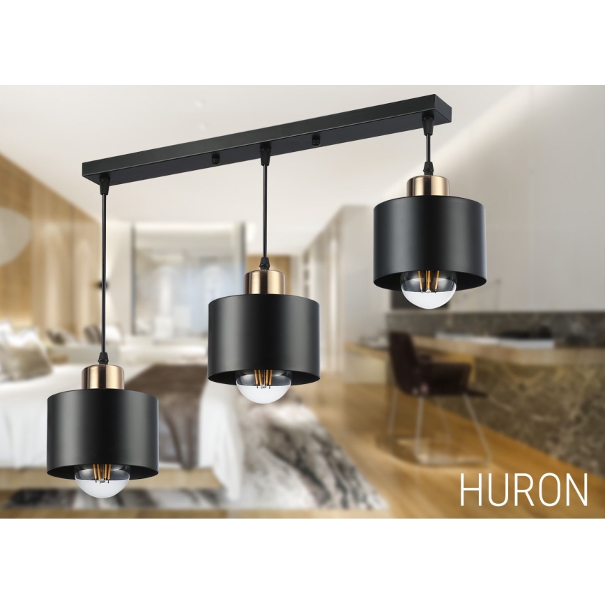 Kattokruunu johdossa 3xE27/35W/230V musta/kulta