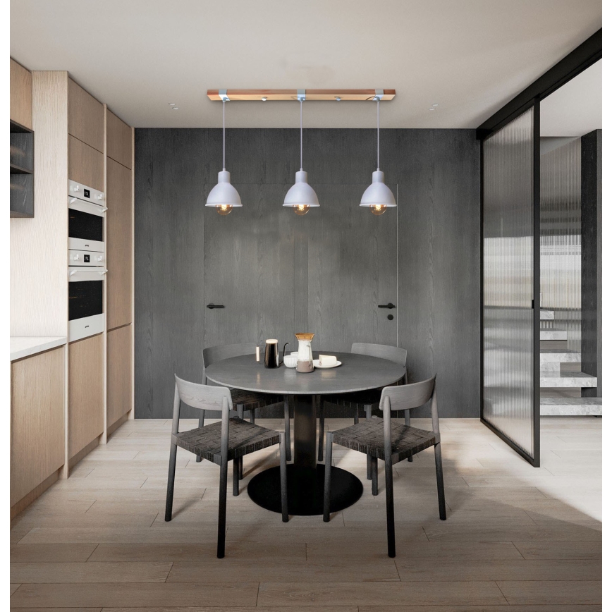 Kattokruunu johdossa 3xE27/40W/230V pyökki/valkoinen