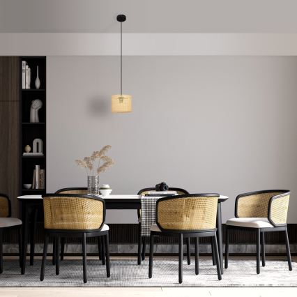 Kattokruunu johdossa ALBA 1xE27/15W/230V halkaisija 20 cm rottinki/musta