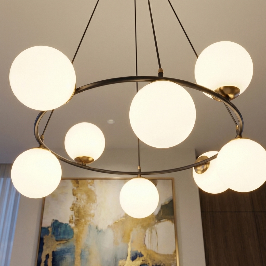 Kattokruunu johdossa AZURA 8xE14/10W/230V musta/valkoinen