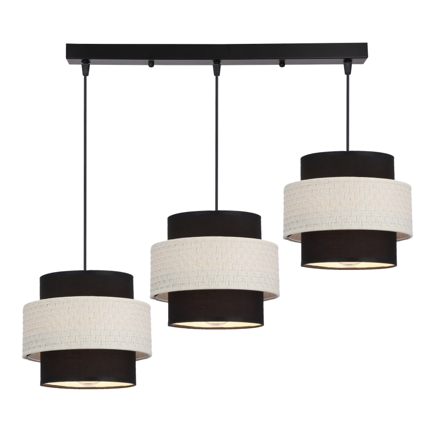 Kattokruunu johdossa BENTA 3xE27/40W/230V musta/kerma