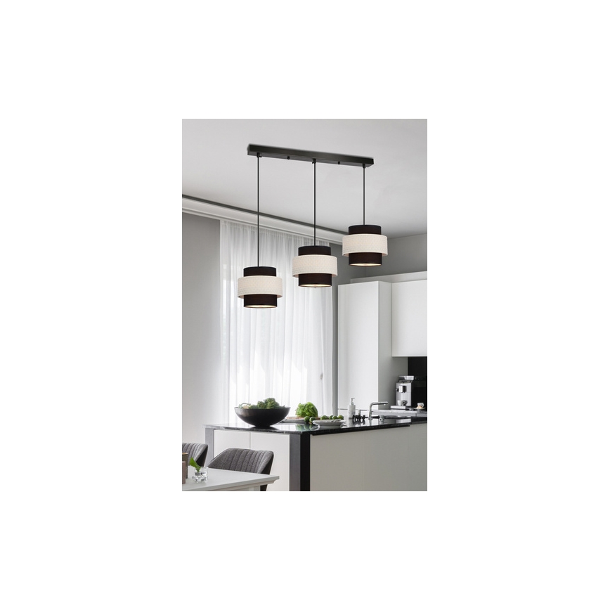 Kattokruunu johdossa BENTA 3xE27/40W/230V musta/kerma