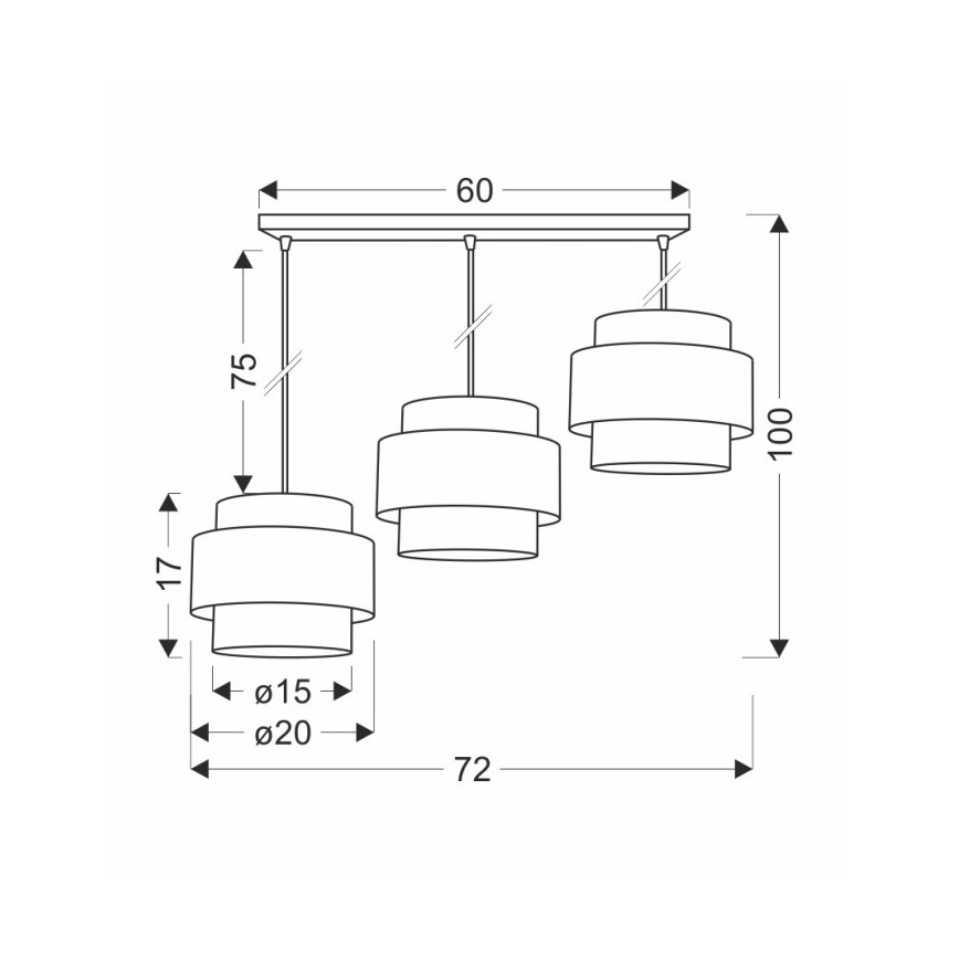 Kattokruunu johdossa BENTA 3xE27/40W/230V musta/kerma