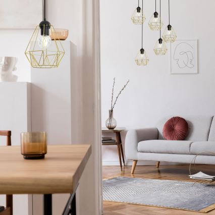 Kattokruunu johdossa BERGEN 5xE27/60W/230V musta/kultainen