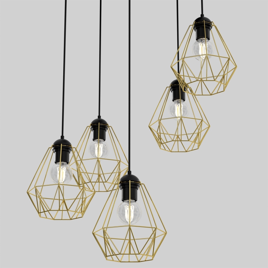 Kattokruunu johdossa BERGEN 5xE27/60W/230V musta/kultainen